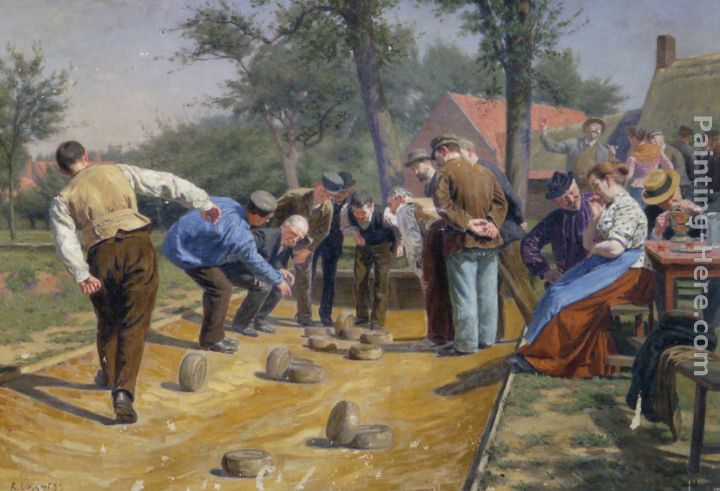 Playing Boules iin a Flemish Village painting - Remy Cogghe Playing Boules iin a Flemish Village art painting